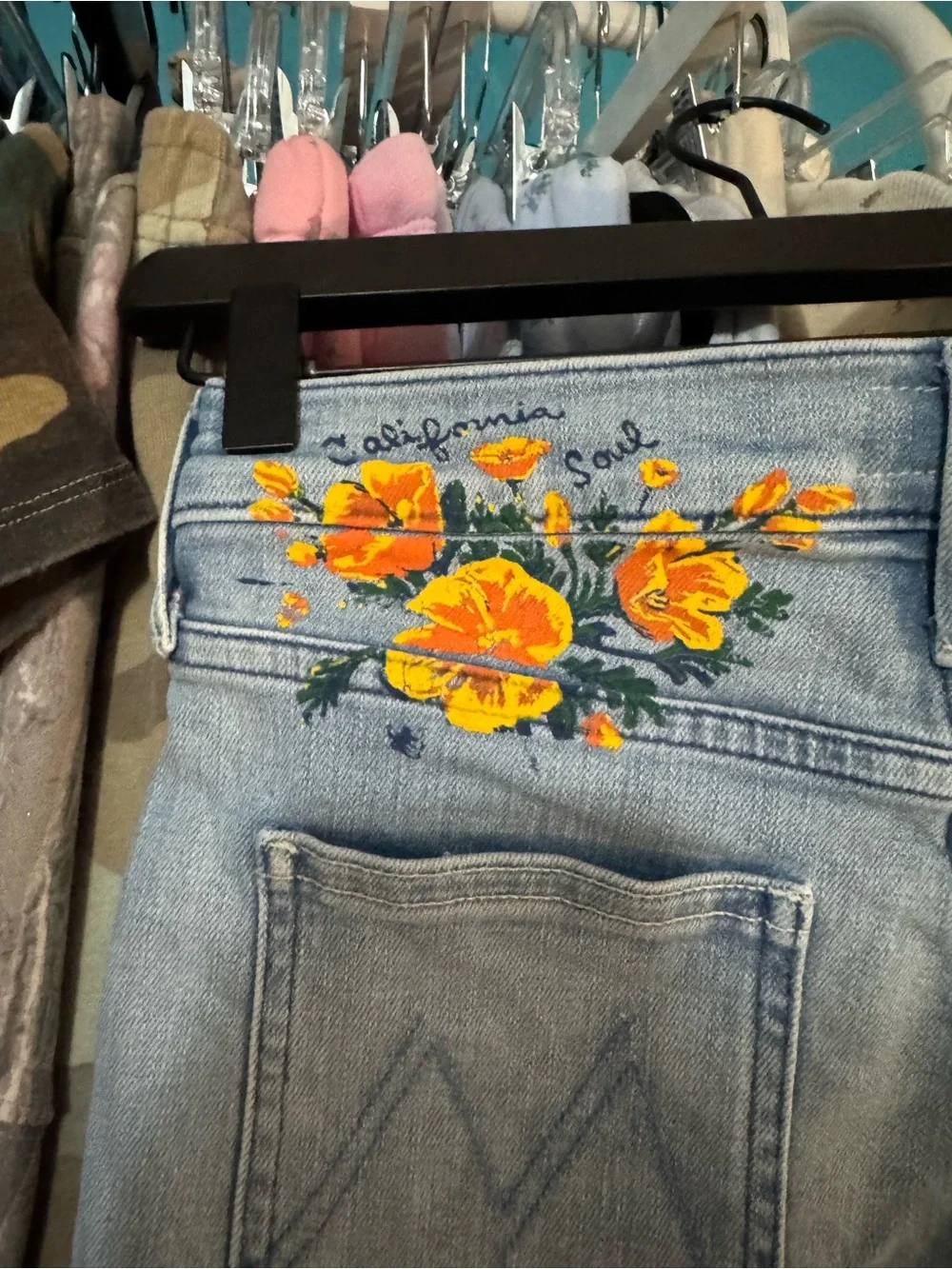 Floral Light Blue Denim Frayed Hem Women’s Shorts floral